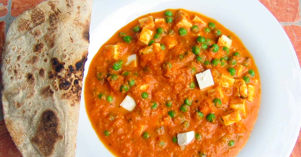 Mutter paneer, with paneer cheese as the main ingredient